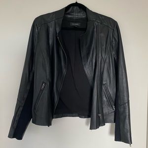 Womens Halogen Fitted Open-collar leather jacket